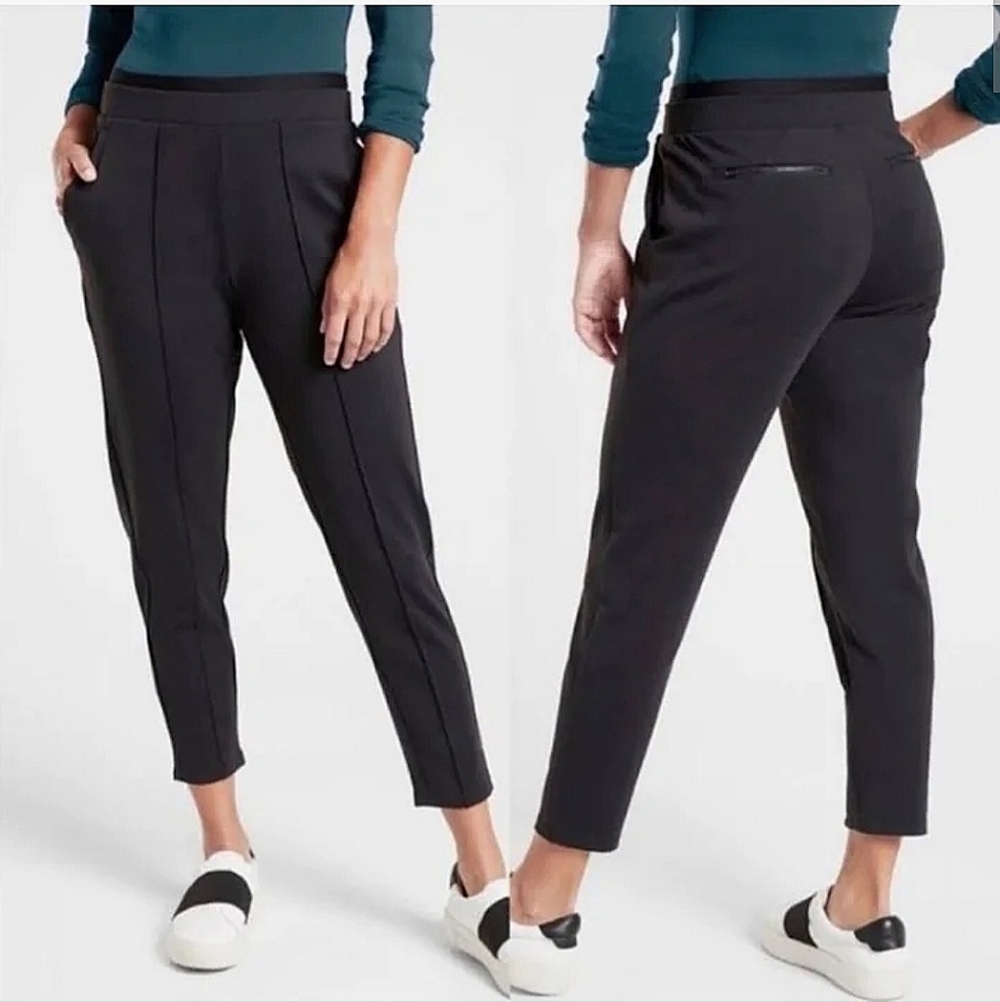 Athleta Venice Pintuck Ankle Pants Sz Sm Black Pull-on Stretch Active Athleisure